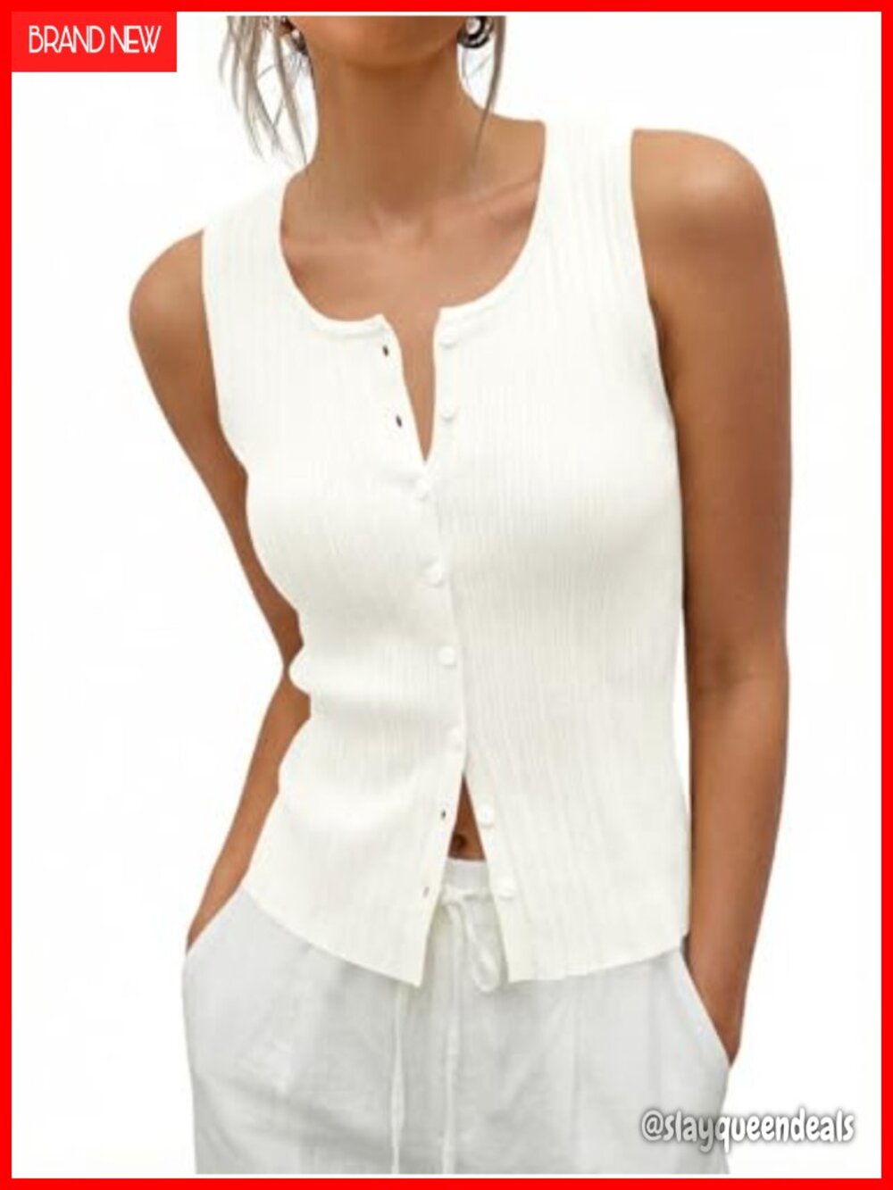 Sleeveless Sweater Vest Button Down Scoop Neck Ribbed Knit Tank Top